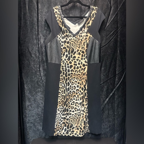 Lane Bryant Animal Print and Faux Leather V-Neck Sheath Dress - Picture 3 of 6